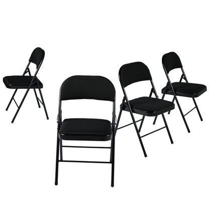 Set of Four Black Faux Leather and Steel Folding Chairs HomeRoots