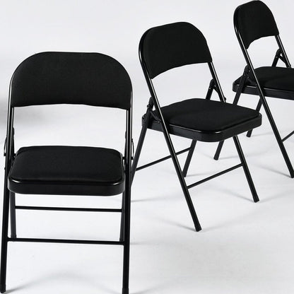 Set of Four Black Faux Leather and Steel Folding Chairs HomeRoots