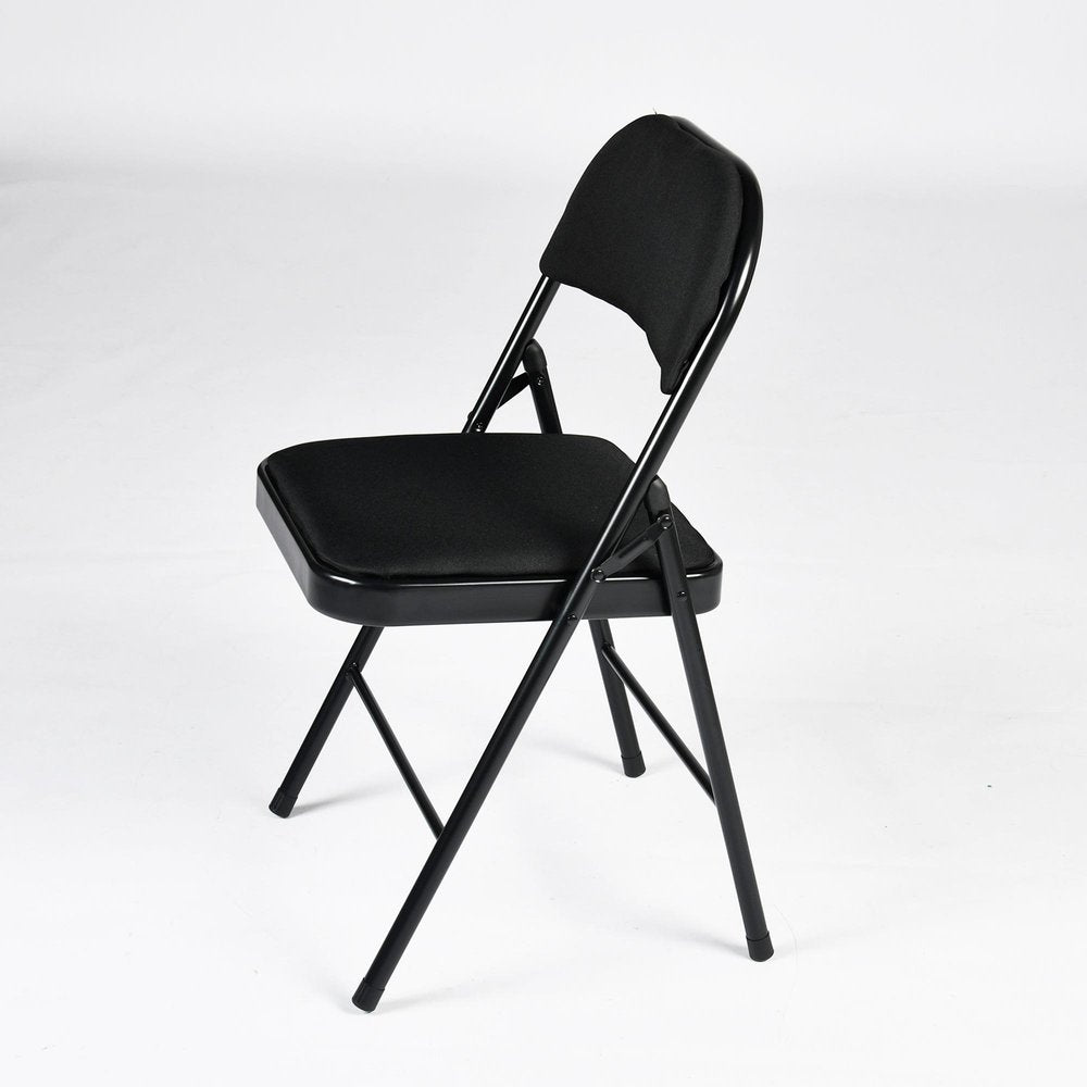 Set of Four Black Faux Leather and Steel Folding Chairs HomeRoots