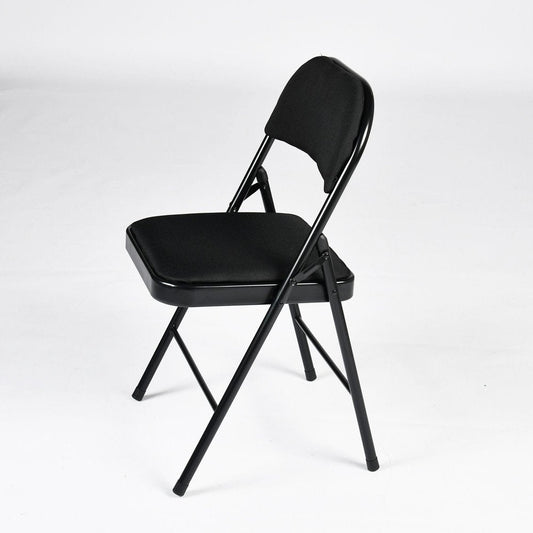 Set of Four Black Faux Leather and Steel Folding Chairs HomeRoots
