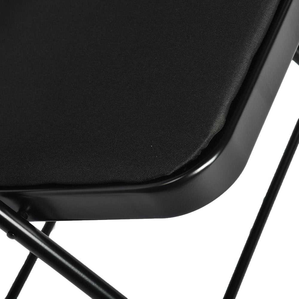 Set of Four Black Faux Leather and Steel Folding Chairs HomeRoots