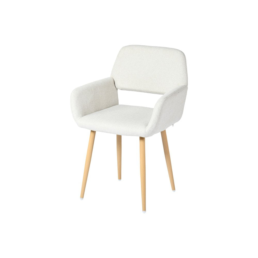 Set of Two Beige and Oak Fabric and Steel Dining Arm Chairs HomeRoots
