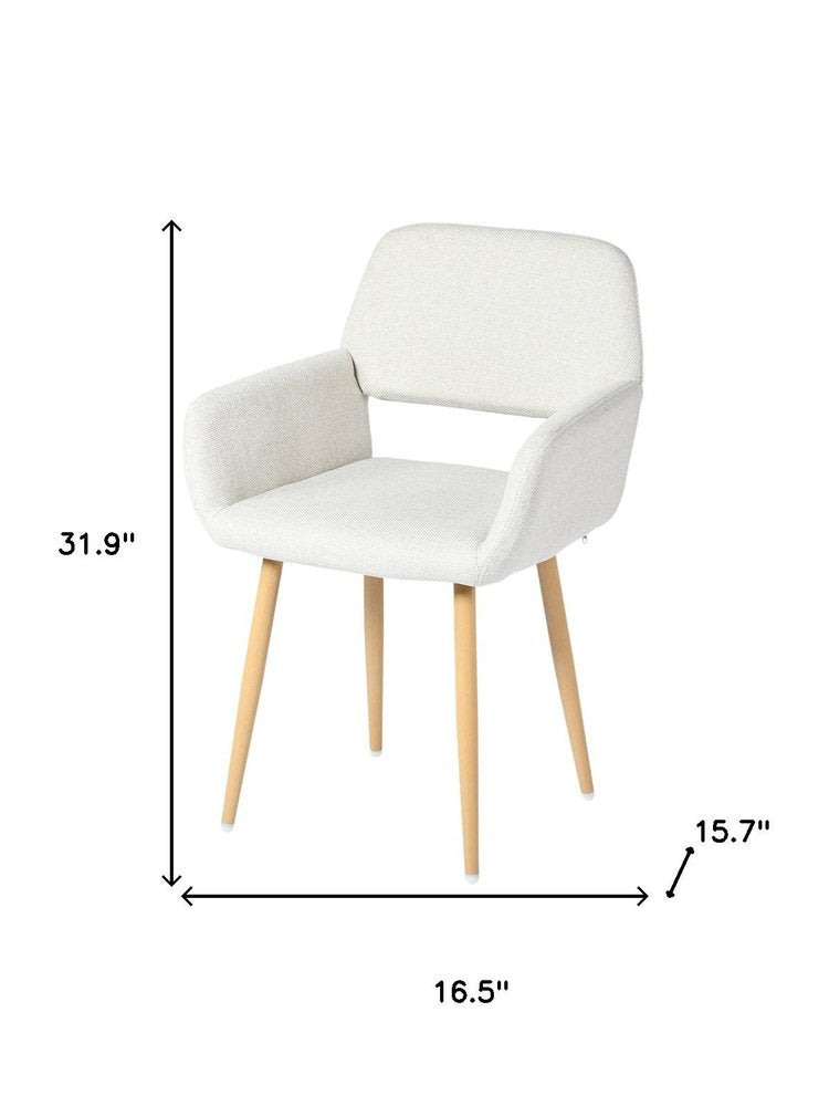 Set of Two Beige and Oak Fabric and Steel Dining Arm Chairs HomeRoots