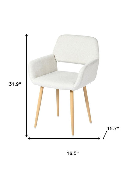 Set of Two Beige and Oak Fabric and Steel Dining Arm Chairs HomeRoots