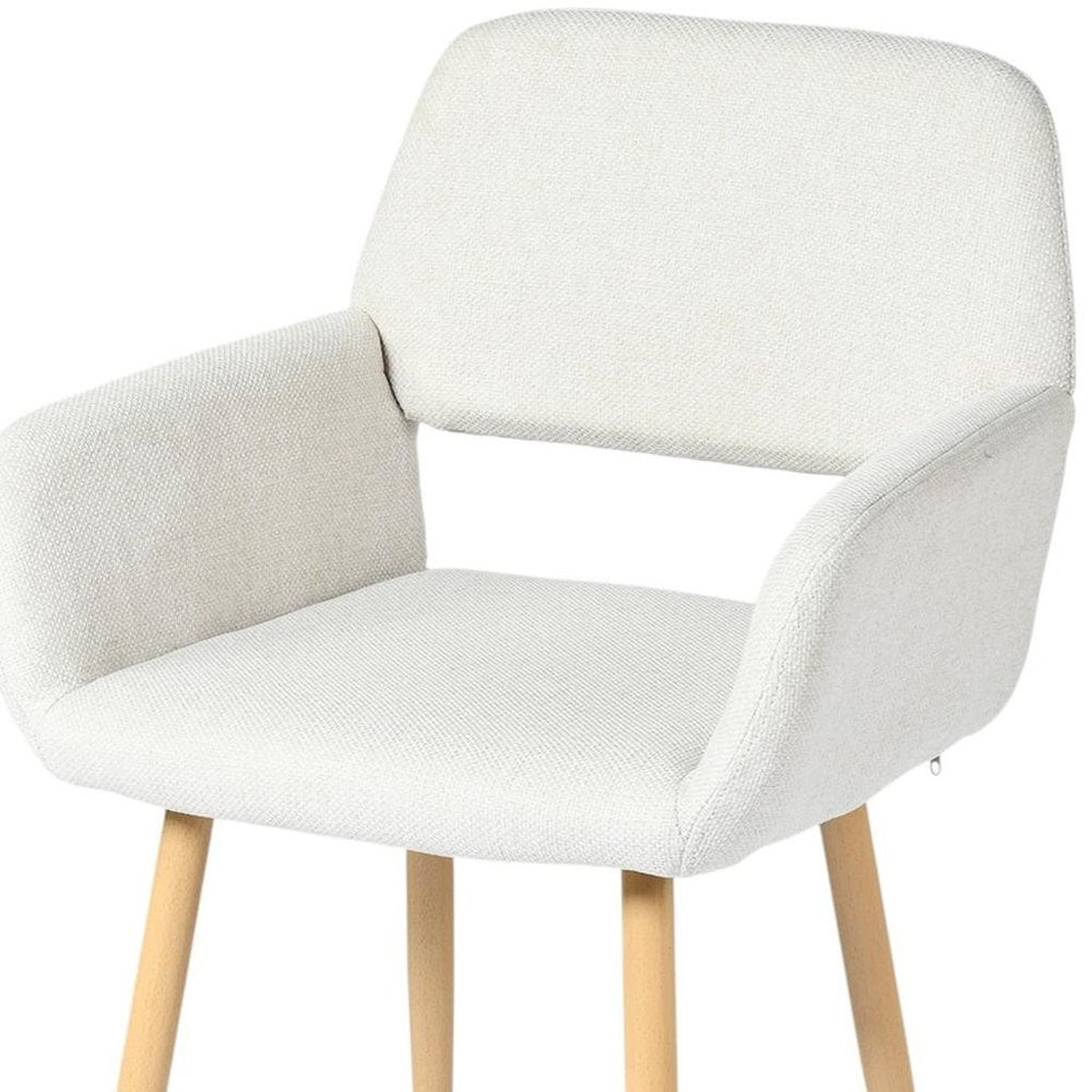 Set of Two Beige and Oak Fabric and Steel Dining Arm Chairs HomeRoots