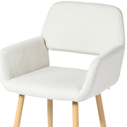 Set of Two Beige and Oak Fabric and Steel Dining Arm Chairs HomeRoots