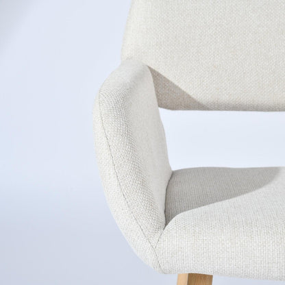 Set of Two Beige and Oak Fabric and Steel Dining Arm Chairs HomeRoots
