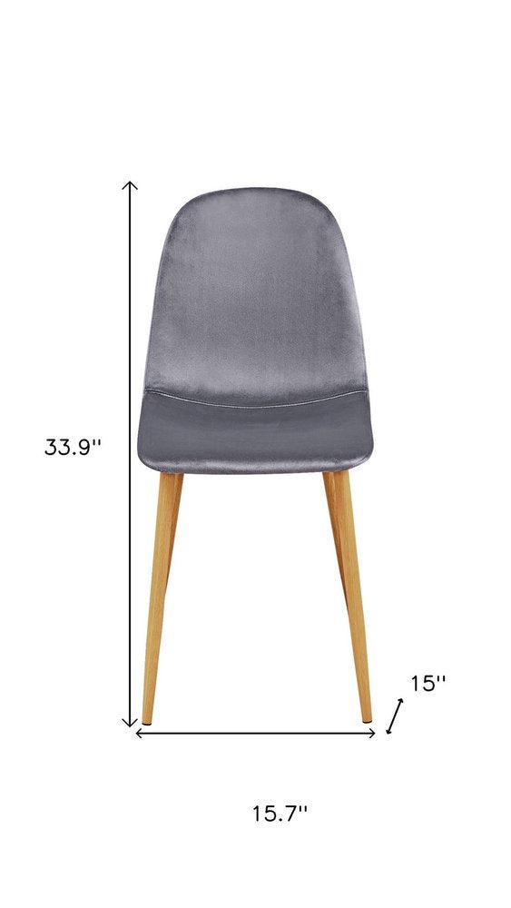 Set of Four Gray and Oak Velvet and Steel Dining Side Chairs HomeRoots