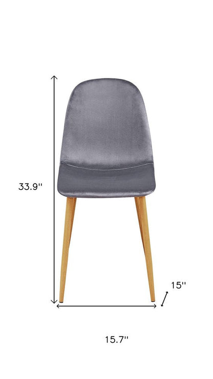 Set of Four Gray and Oak Velvet and Steel Dining Side Chairs HomeRoots