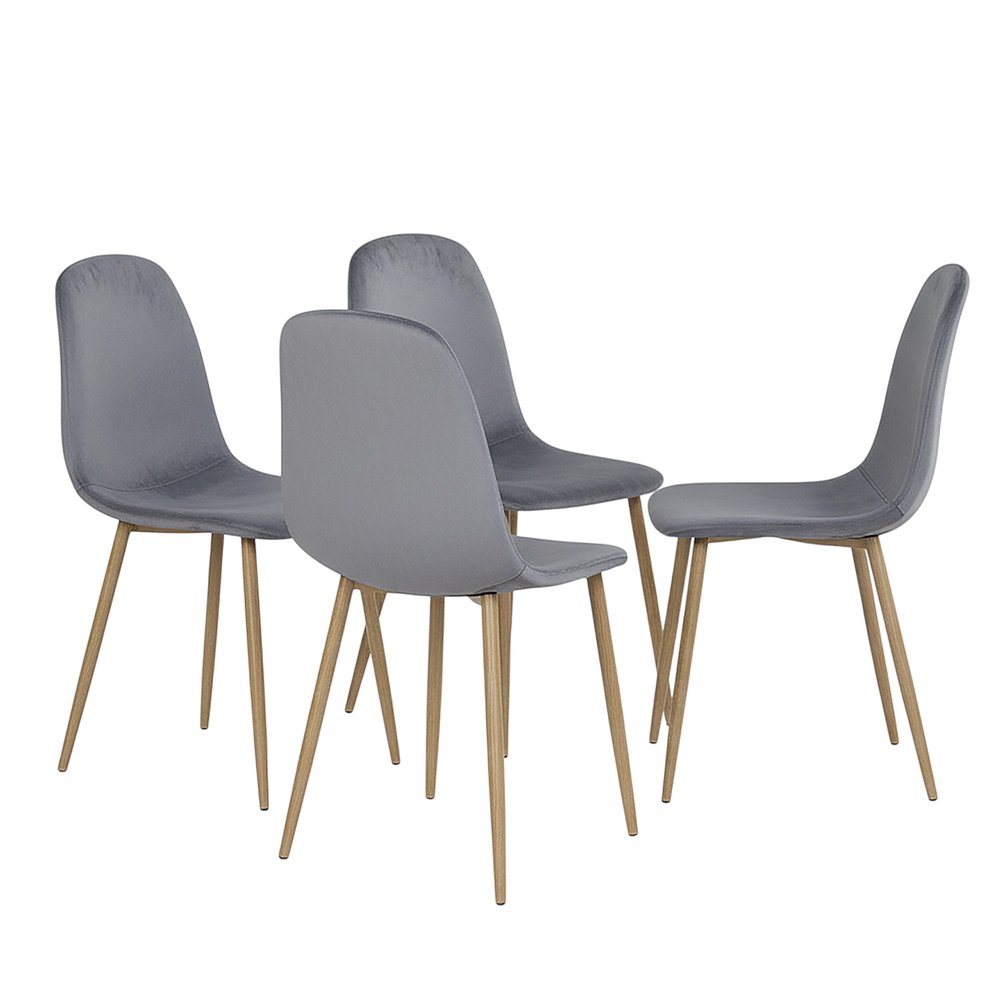 Set of Four Gray and Oak Velvet and Steel Dining Side Chairs HomeRoots