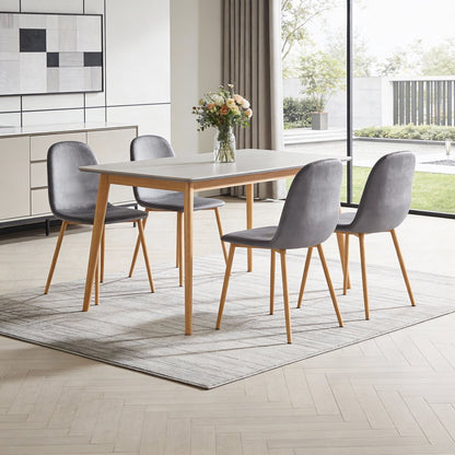 Set of Four Gray and Oak Velvet and Steel Dining Side Chairs HomeRoots