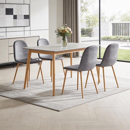 Set of Four Gray and Oak Velvet and Steel Dining Side Chairs HomeRoots