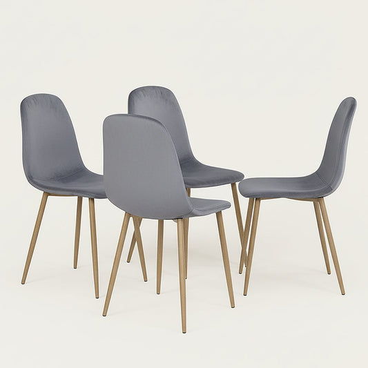 Set of Four Gray and Oak Velvet and Steel Dining Side Chairs HomeRoots