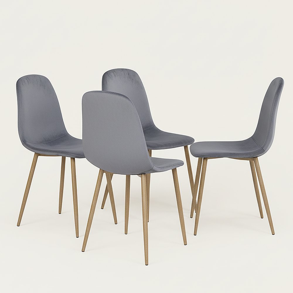 Set of Four Gray and Oak Velvet and Steel Dining Side Chairs HomeRoots