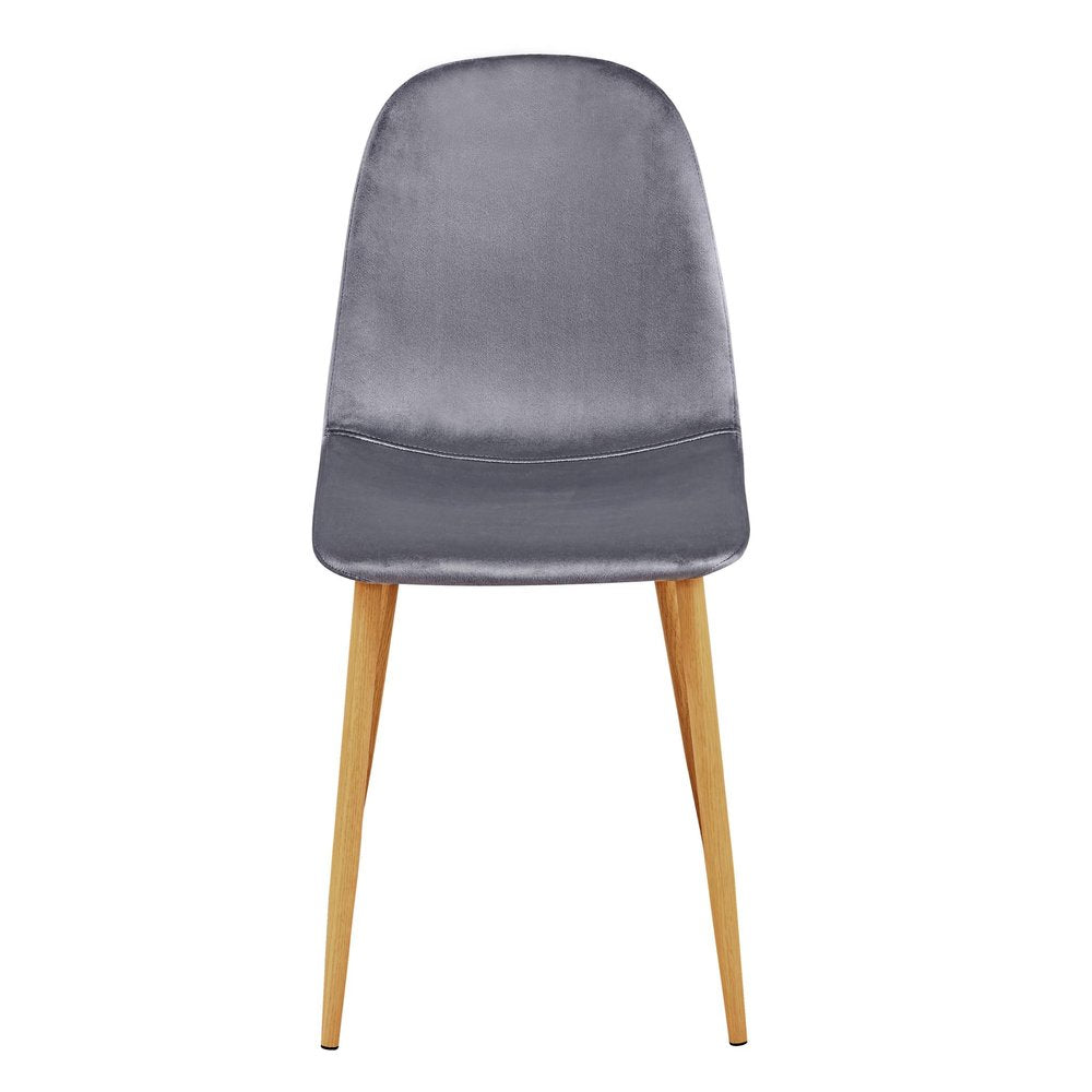 Set of Four Gray and Oak Velvet and Steel Dining Side Chairs HomeRoots