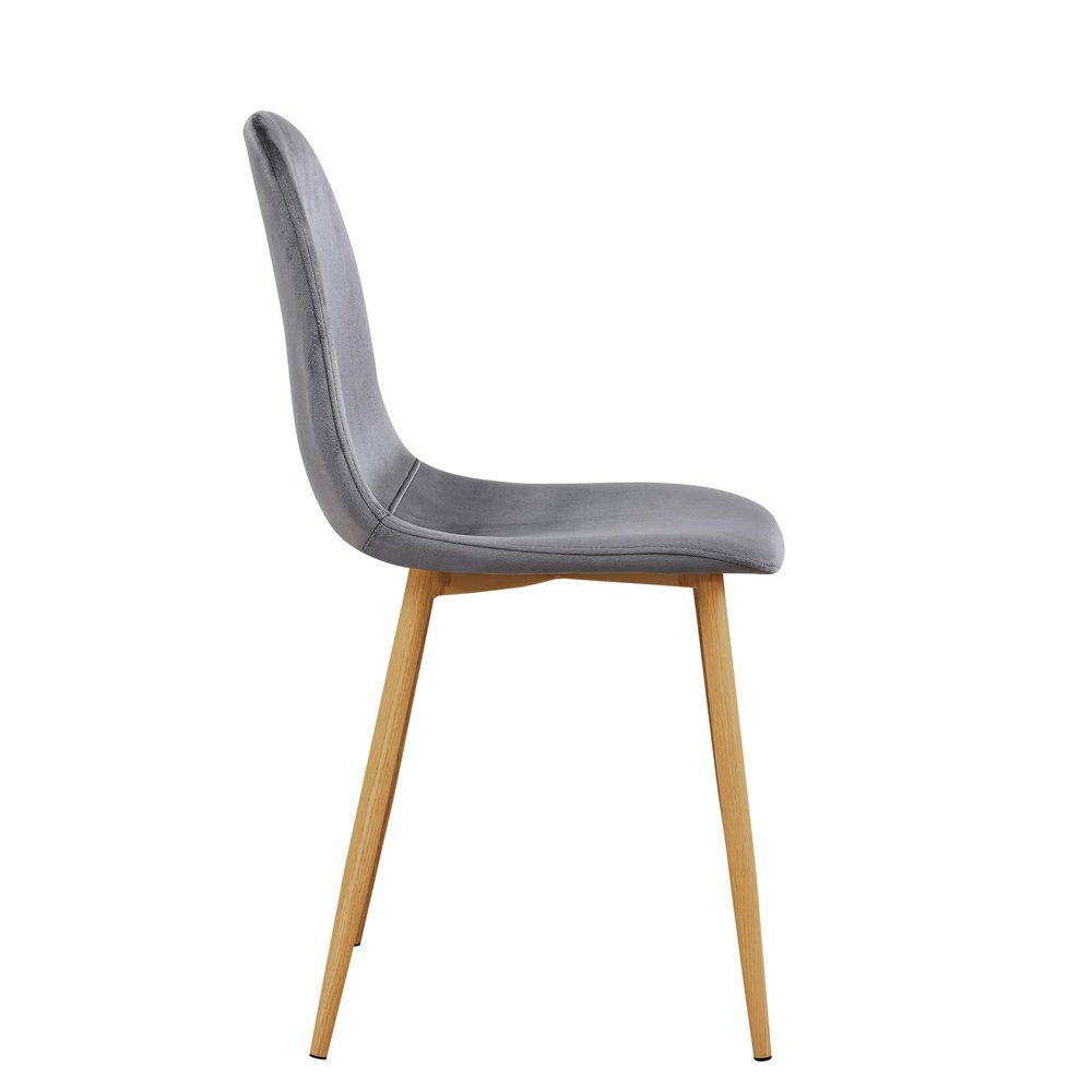 Set of Four Gray and Oak Velvet and Steel Dining Side Chairs HomeRoots