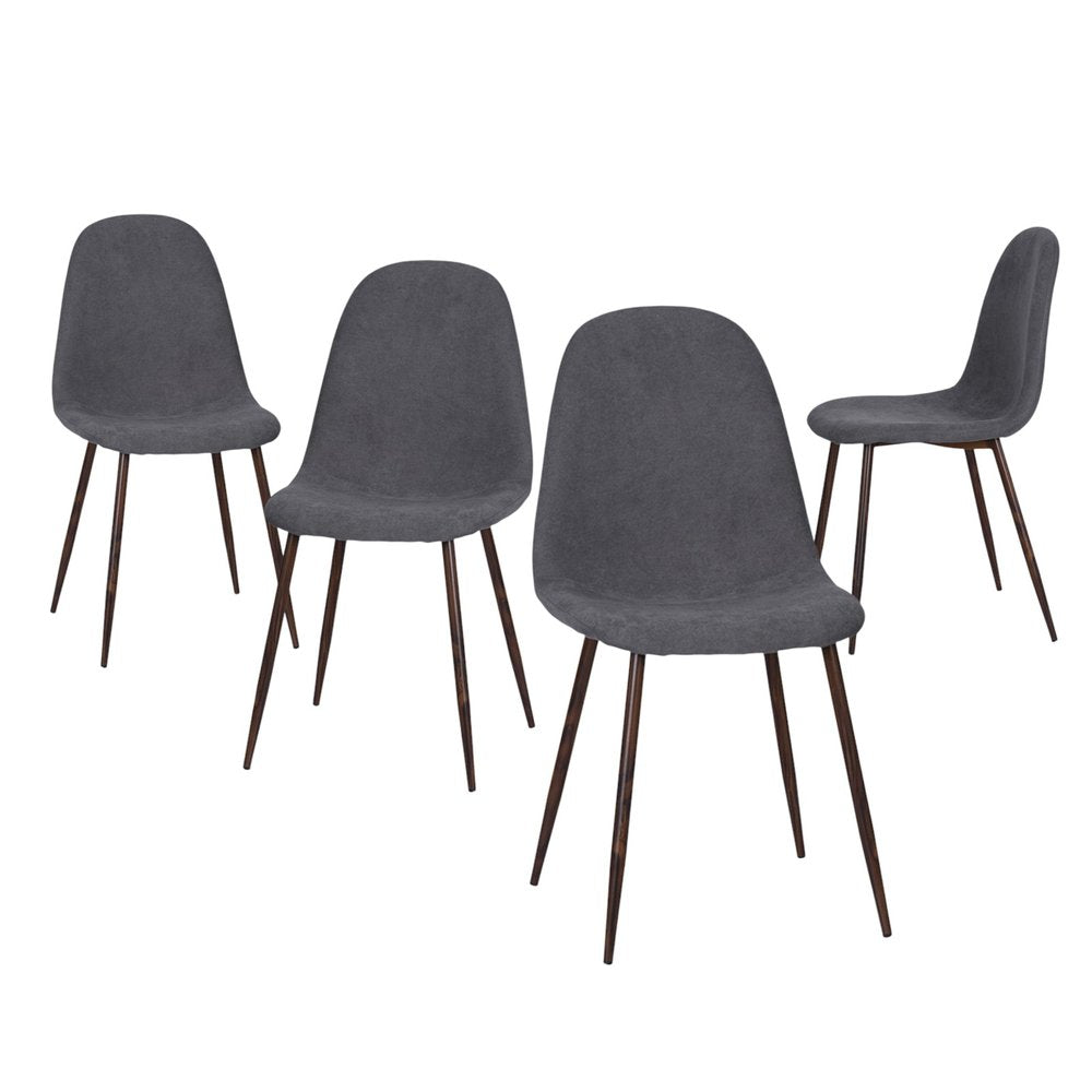 Set of Four Gray and Brown Fabric and Steel Dining Side Chairs HomeRoots