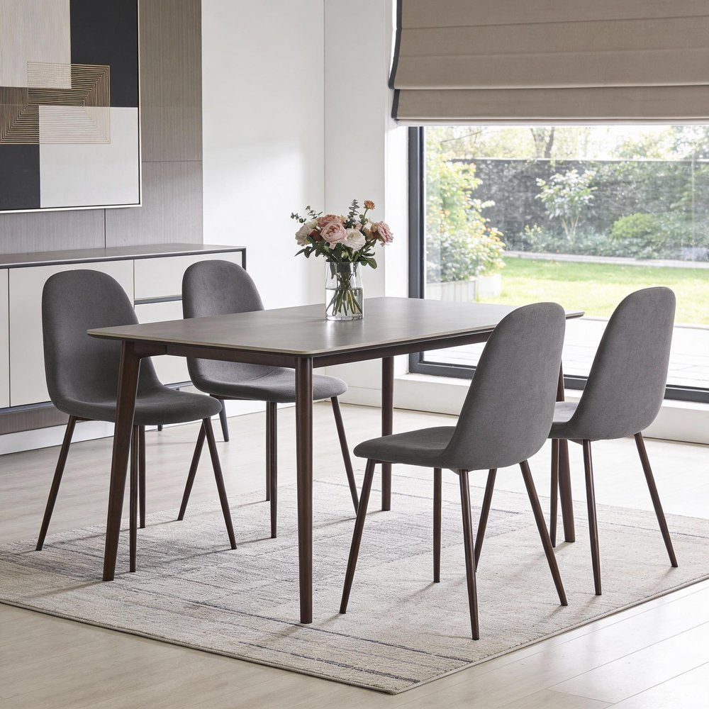 Set of Four Gray and Brown Fabric and Steel Dining Side Chairs HomeRoots