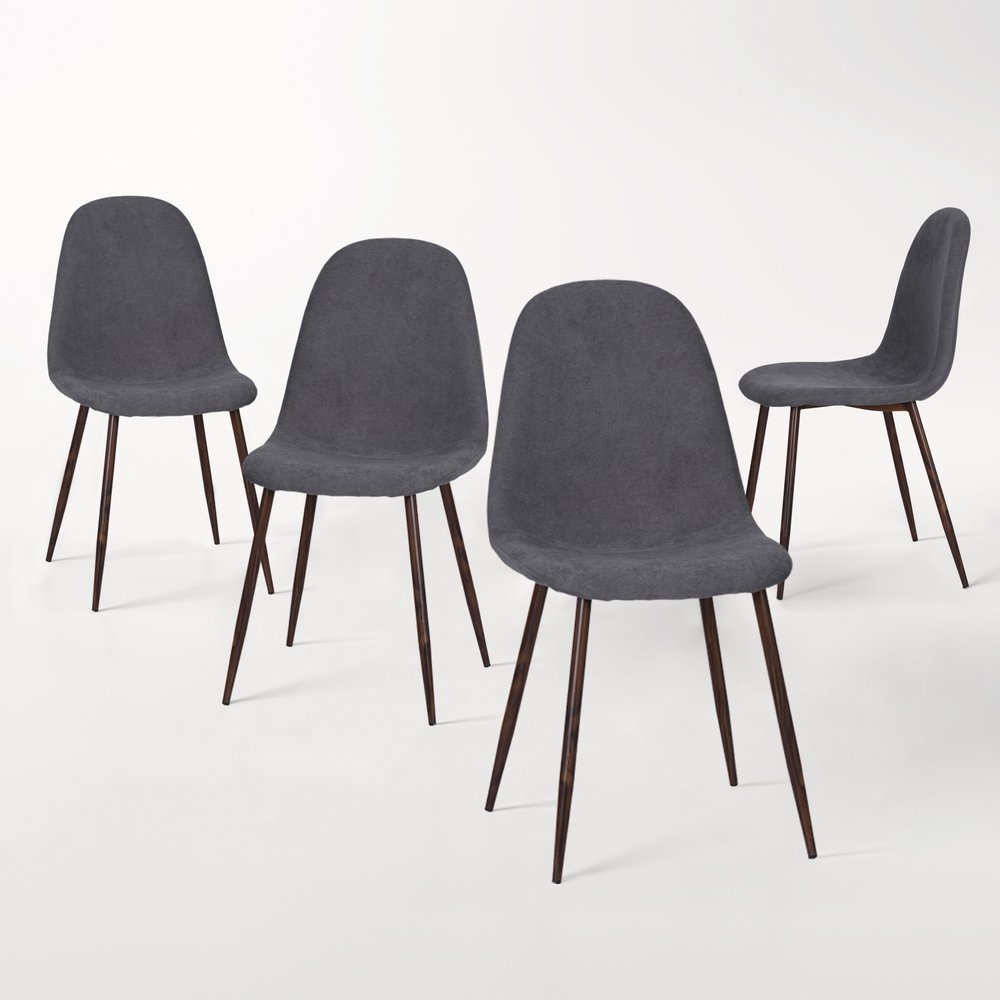 Set of Four Gray and Brown Fabric and Steel Dining Side Chairs HomeRoots