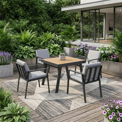 Five Piece Brown Square Metal Dining Set with Four Chairs HomeRoots