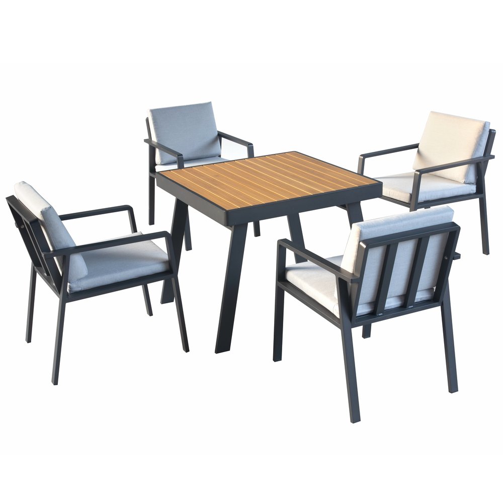 Five Piece Brown Square Metal Dining Set with Four Chairs — view 2