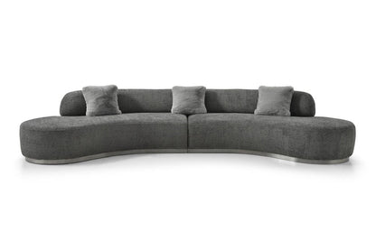 150" Dark Gray Boucle Curved Sofa With Toss Pillows