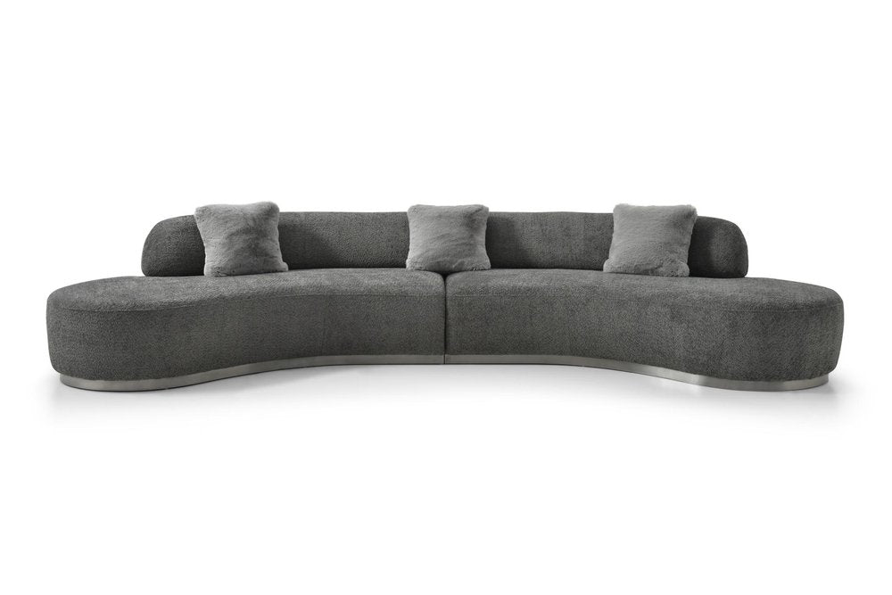 150" Dark Gray Boucle Curved Sofa With Toss Pillows — view 2