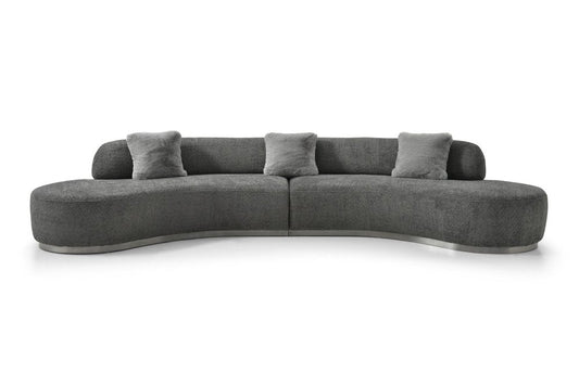 150" Dark Gray Boucle Curved Sofa With Toss Pillows