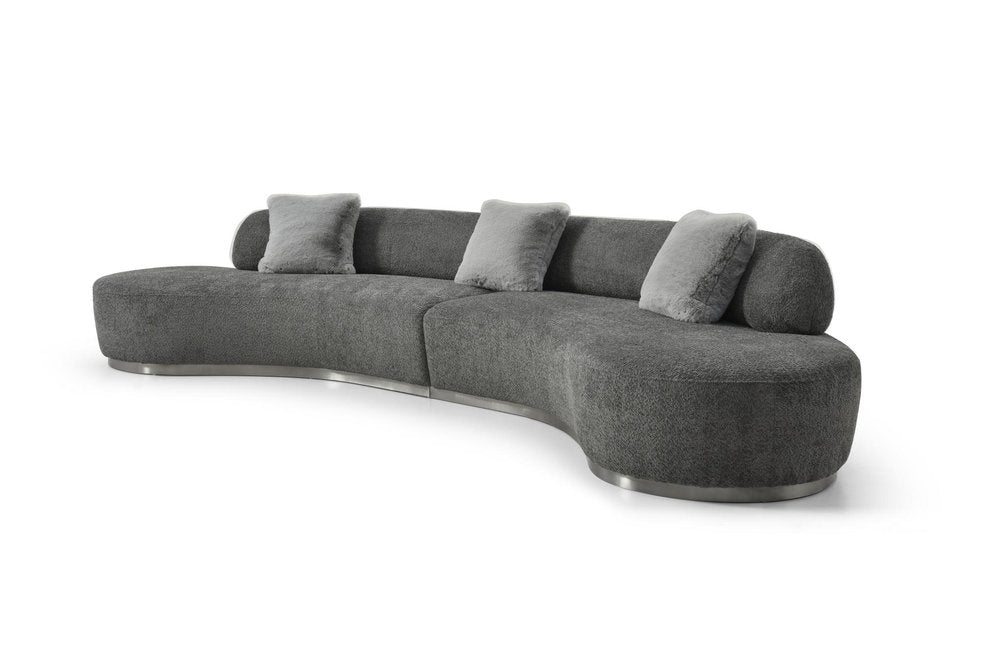 150" Dark Gray Boucle Curved Sofa With Toss Pillows — view 9