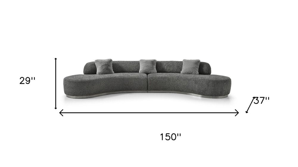 150" Dark Gray Boucle Curved Sofa With Toss Pillows — view 13