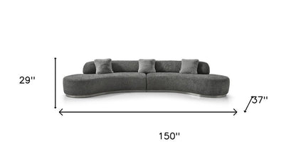 150" Dark Gray Boucle Curved Sofa With Toss Pillows