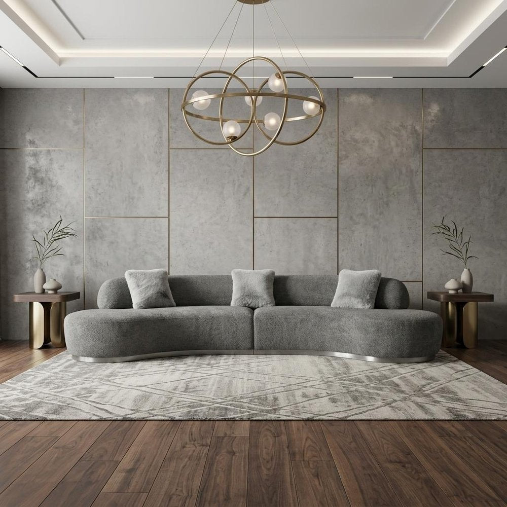 150" Dark Gray Boucle Curved Sofa With Toss Pillows — view 14