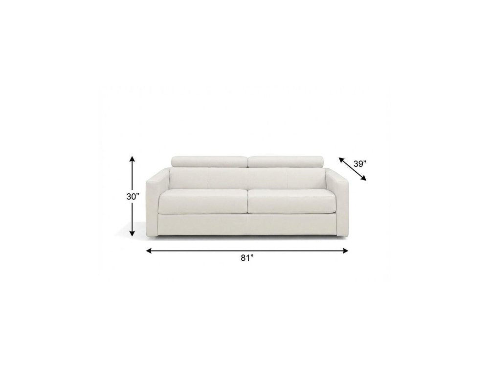 81" White Leather Sleeper Sofa — view 3
