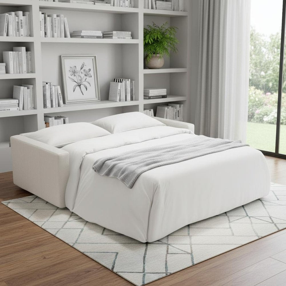 81" White Leather Sleeper Sofa — view 4