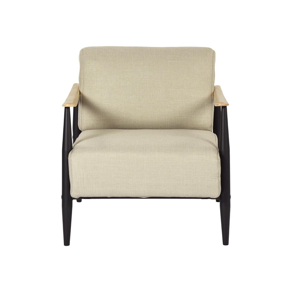 28" Beige Black and Natural Upholstered Cushion and Solid Wood Arm Chair HomeRoots