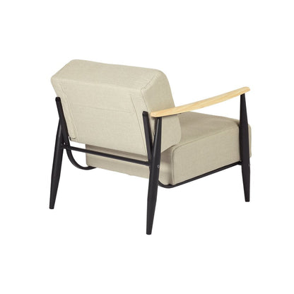 28" Beige Black and Natural Upholstered Cushion and Solid Wood Arm Chair HomeRoots