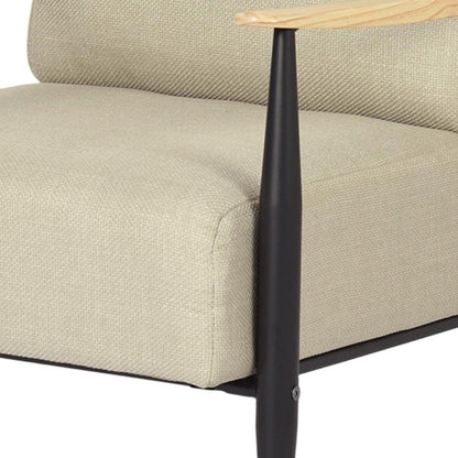 28" Beige Black and Natural Upholstered Cushion and Solid Wood Arm Chair HomeRoots