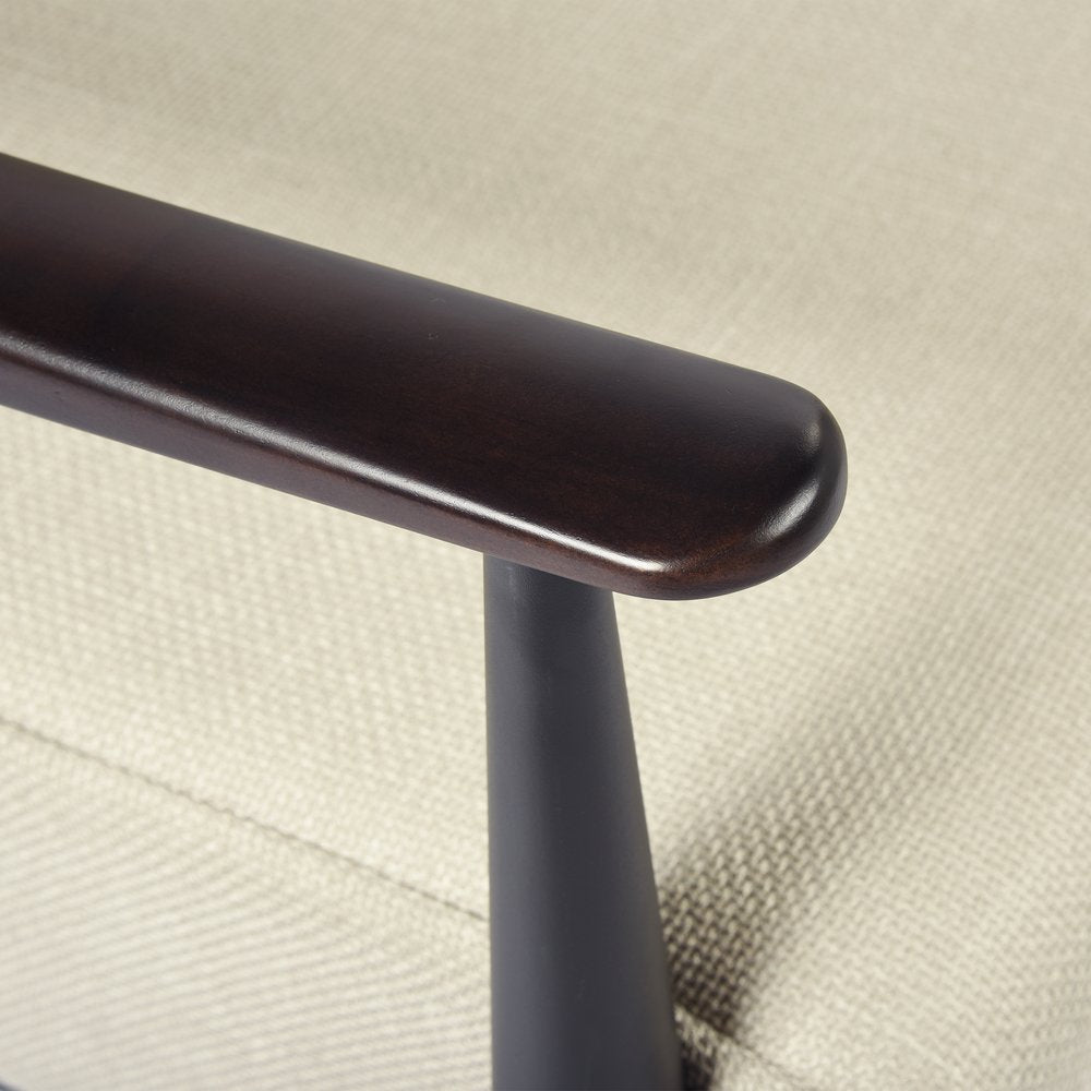 28" Beige and Black Upholstered Cushion and Solid Wood Arm Chair HomeRoots