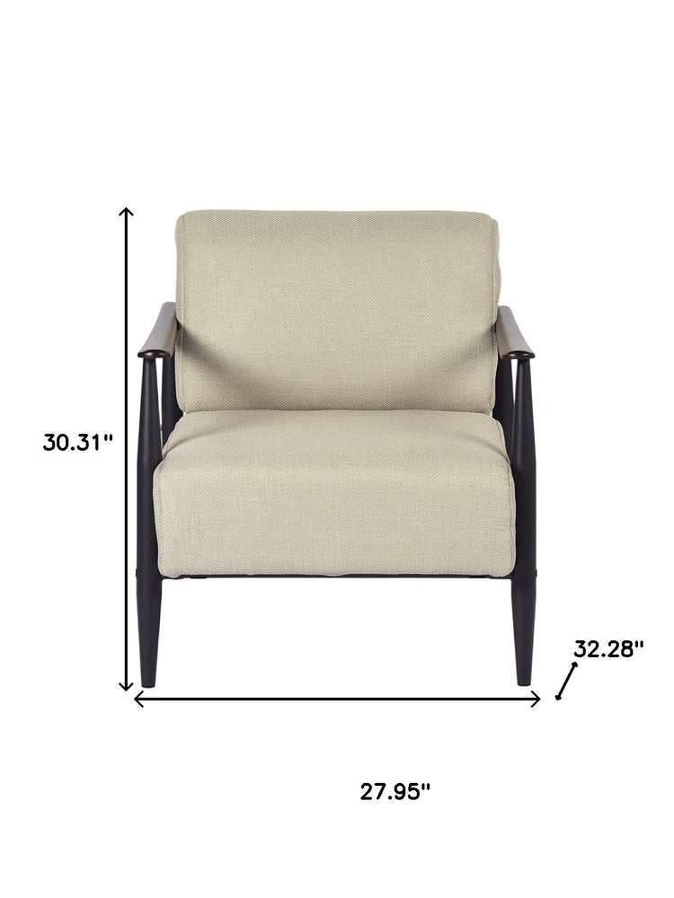 28" Beige and Black Upholstered Cushion and Solid Wood Arm Chair HomeRoots