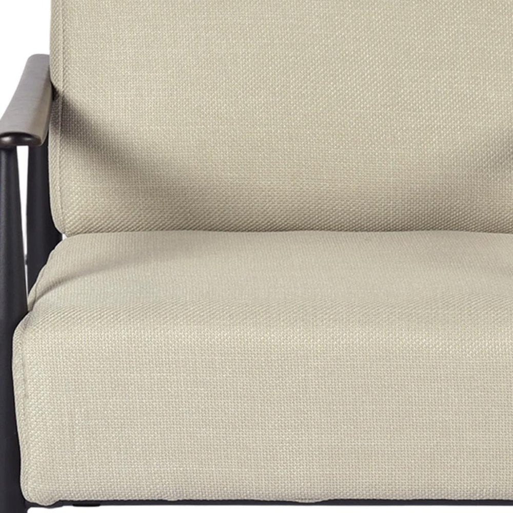 28" Beige and Black Upholstered Cushion and Solid Wood Arm Chair HomeRoots