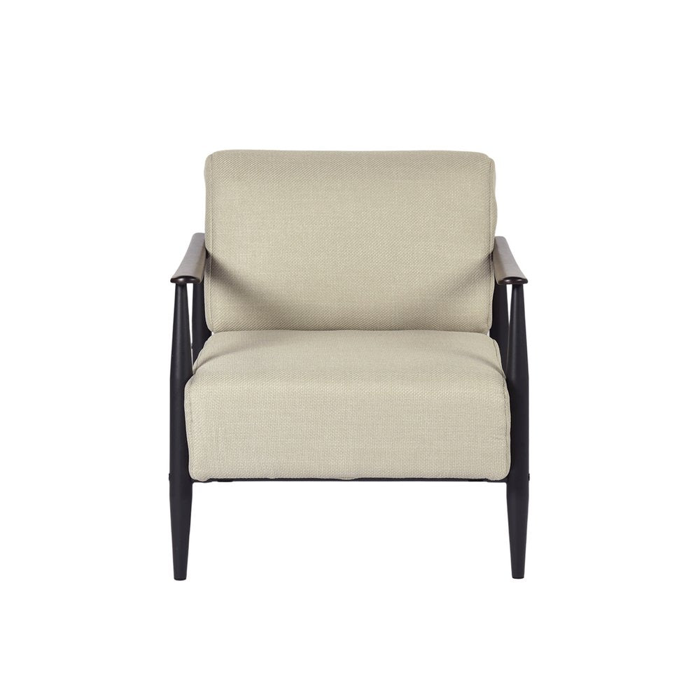 28" Beige and Black Upholstered Cushion and Solid Wood Arm Chair HomeRoots