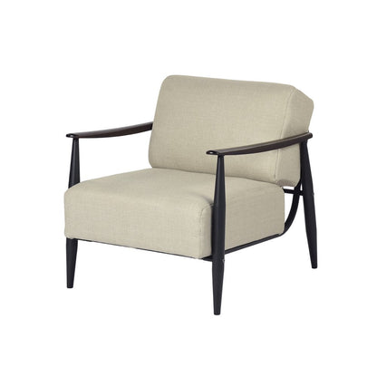 28" Beige and Black Upholstered Cushion and Solid Wood Arm Chair HomeRoots