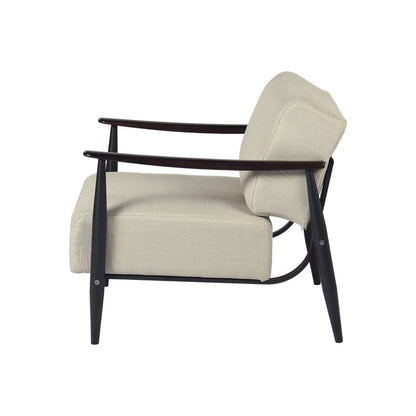 28" Beige and Black Upholstered Cushion and Solid Wood Arm Chair HomeRoots