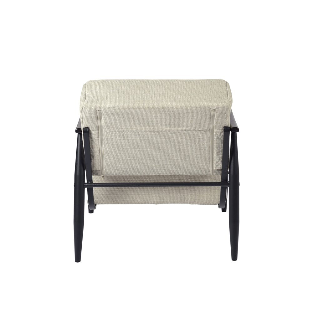 28" Beige and Black Upholstered Cushion and Solid Wood Arm Chair HomeRoots