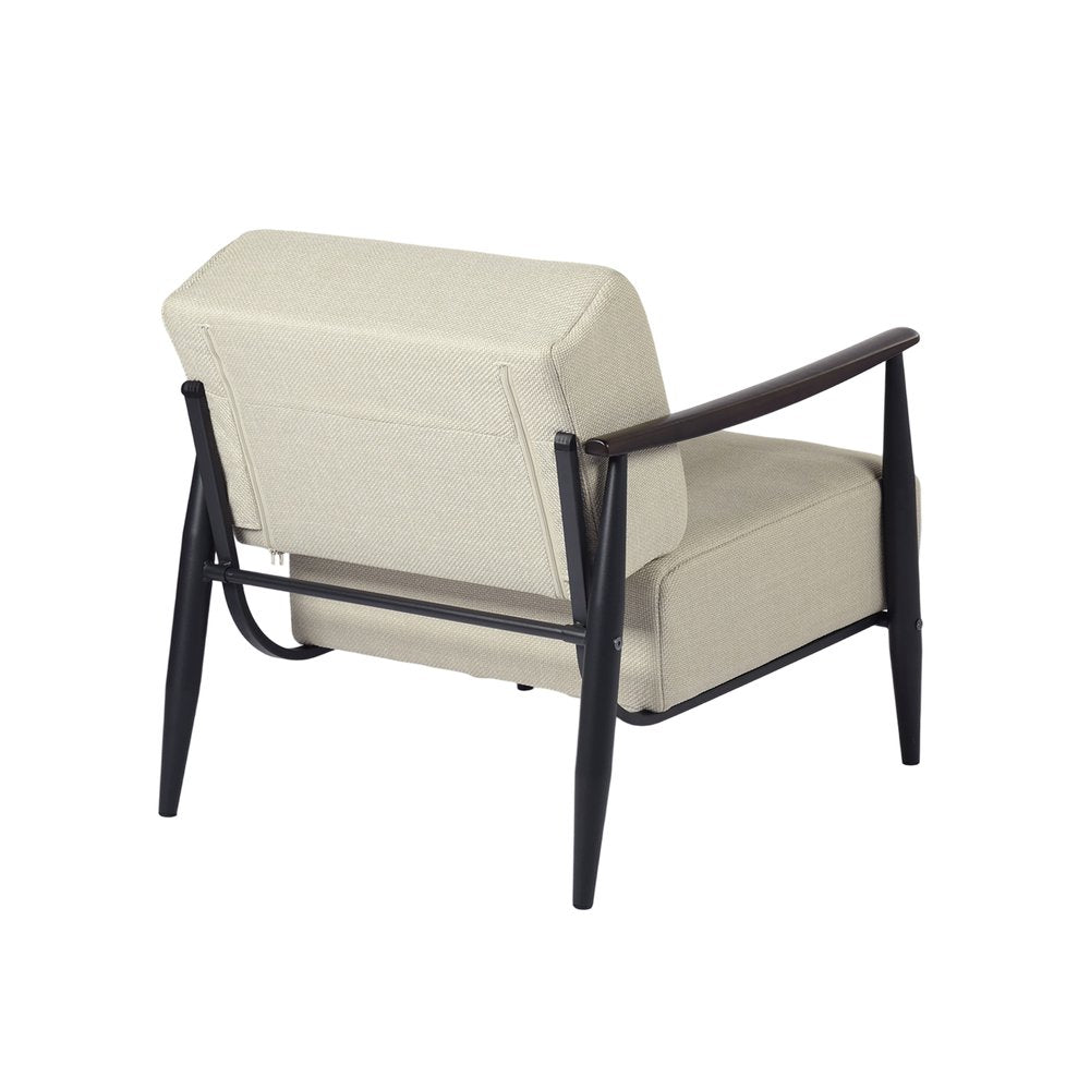 28" Beige and Black Upholstered Cushion and Solid Wood Arm Chair HomeRoots