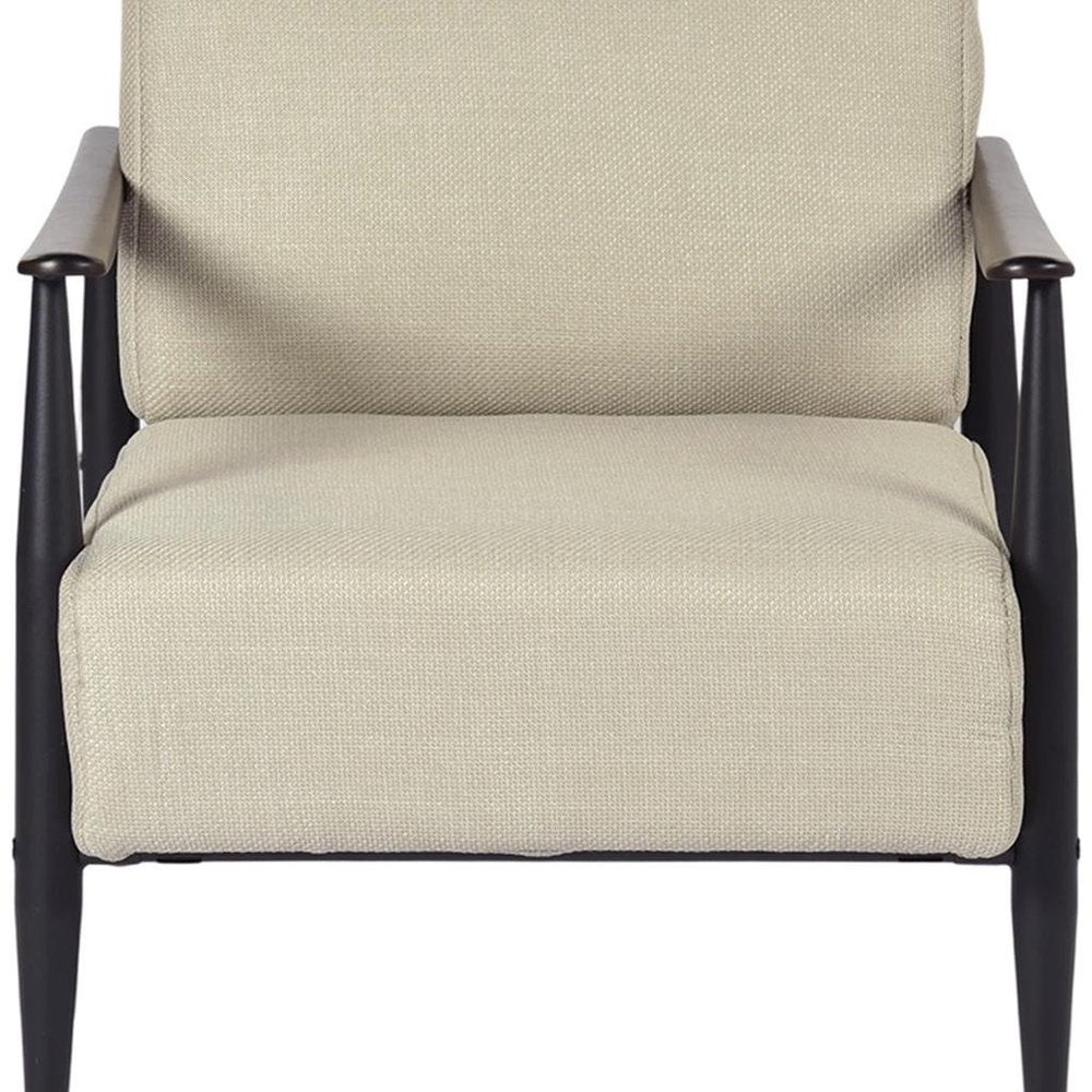 28" Beige and Black Upholstered Cushion and Solid Wood Arm Chair HomeRoots