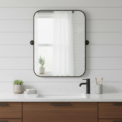 36" X 24" Black Iron Tilting Framed Bathroom Vanity Mirror