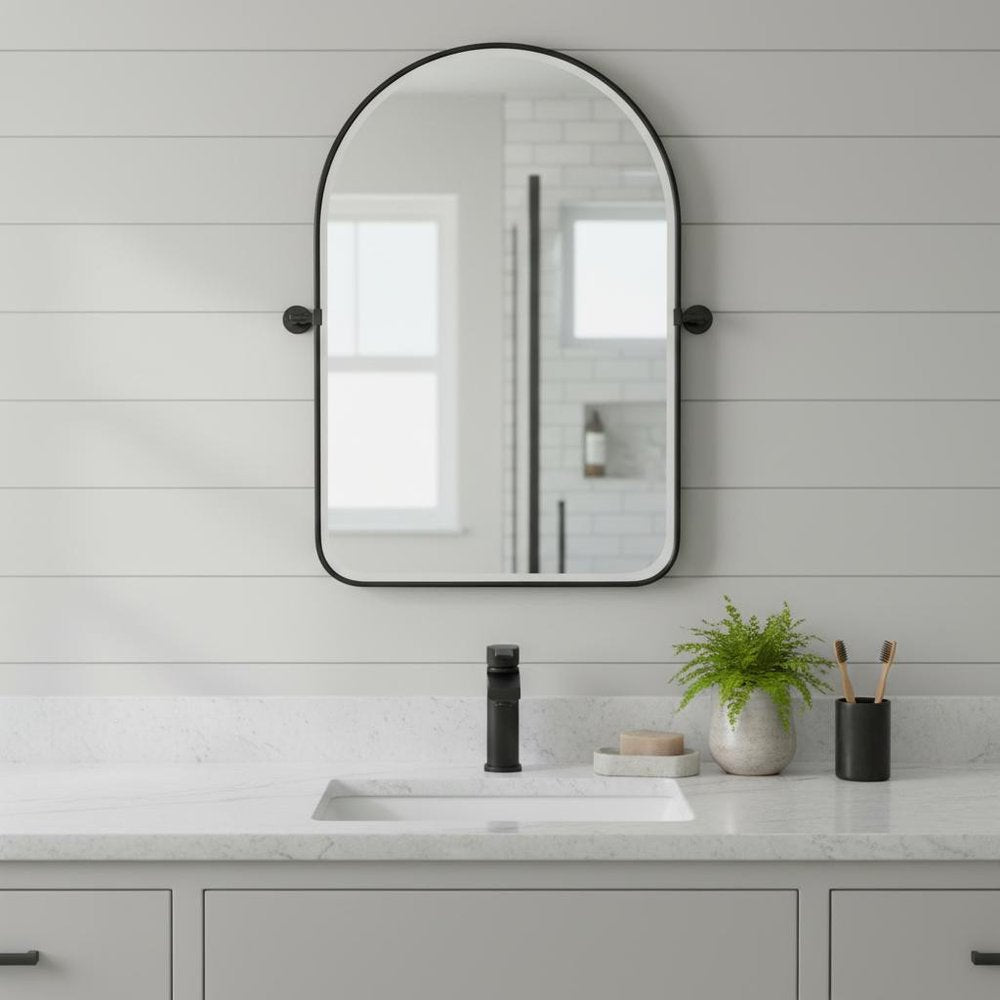 31" X 24" Gold Iron Arch Tilting Framed Bathroom Vanity Mirror