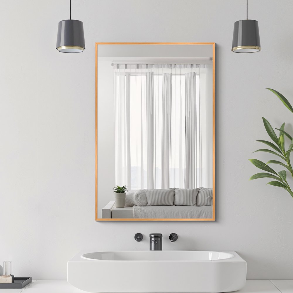 36" X 24" Gold Aluminum Framed Bathroom Vanity Mirror