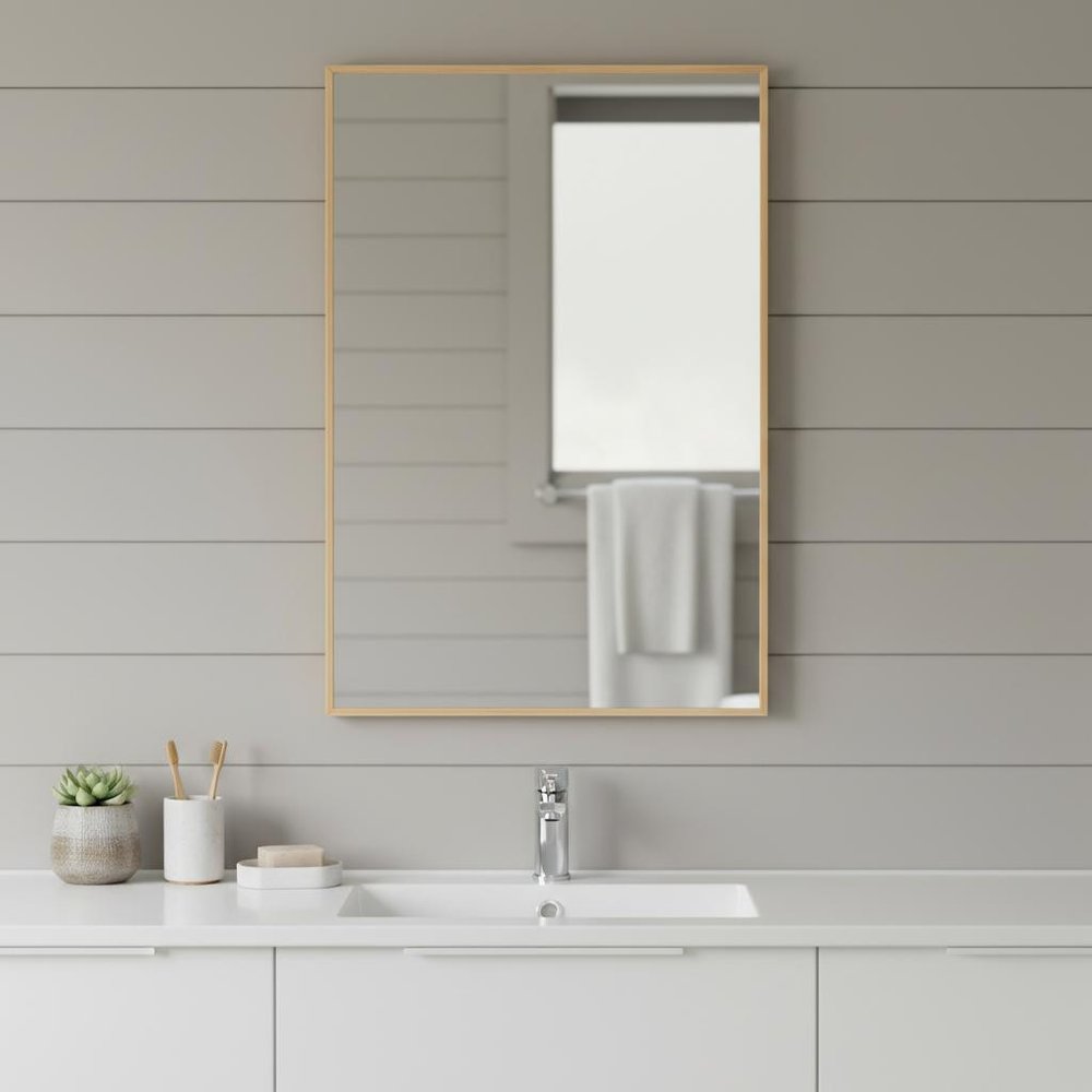 Set of Two Silver Aluminum Framed Bathroom Vanity Mirrors — view 5